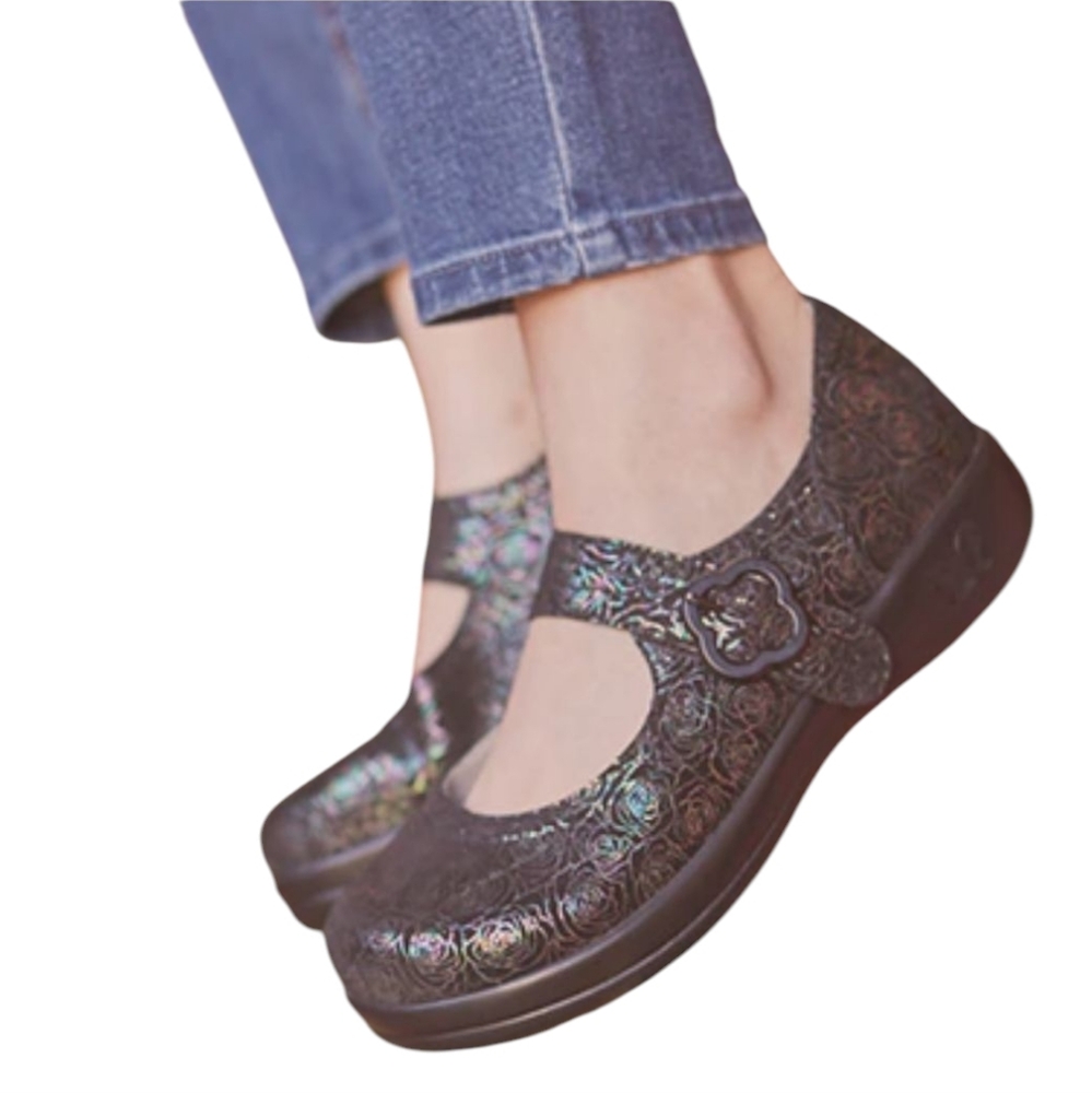 Alegria Kourtney Iridescent Black Mary Jane Flats